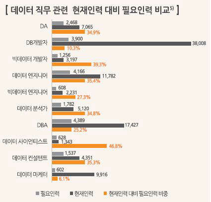 국내 데이터 직무 관련 현재인력 대비 필요인력 비교. 한국정보화진흥원 제공